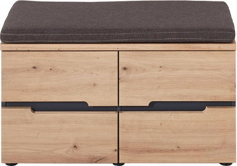 Emob Halbankje Medina met zitkussen en 2 deuren eik antraciet Zitmeubelen Bruin; Antraciet Textiel Zitmeubelen Op voorraad - Foto 3