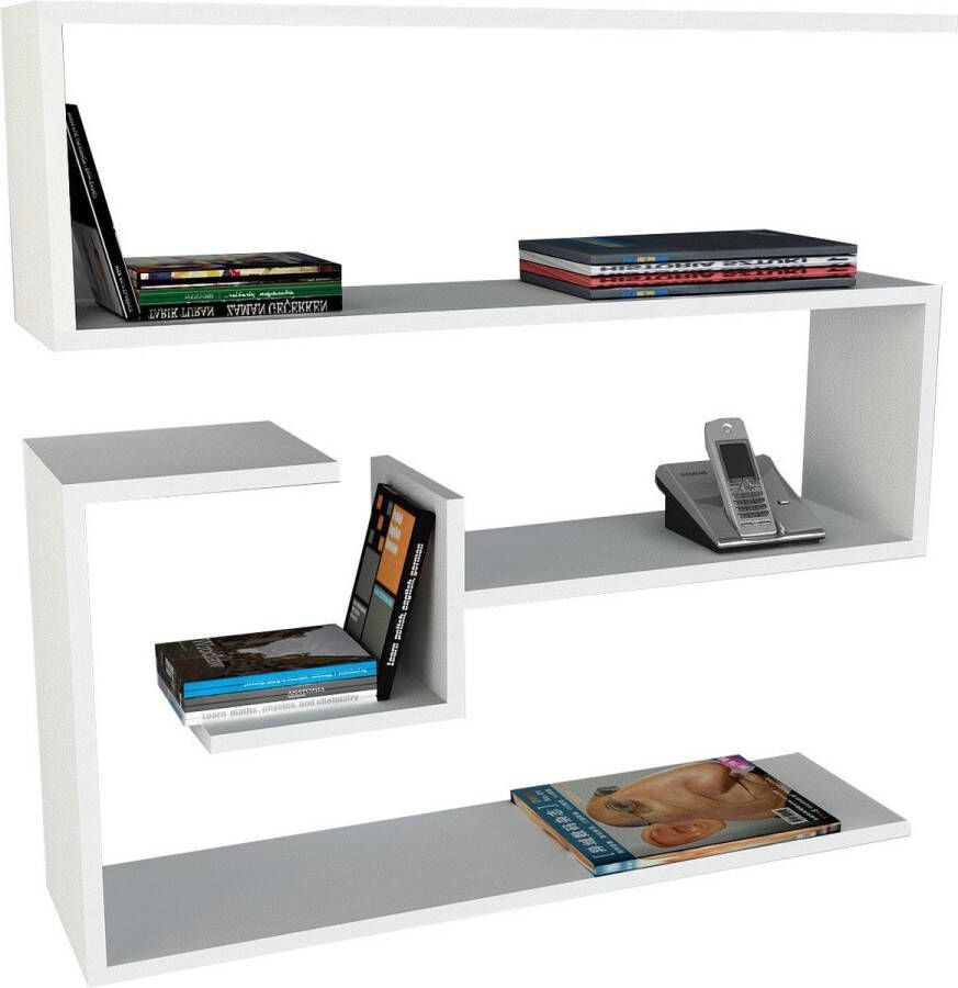 Asir Group Houten Kunst Wandplank 100% Melamine Gecoat 90x87x22 cm Wit Woonaccessoires outlet Wit Melamine Woonaccessoires outlet Op voorraad - Foto 2