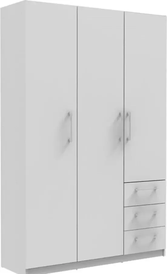 Emob Kledingkast Daniela 120cm met 3 deuren 2 lades & spiegel wit Slaapkamerkasten Wit Spiegel; Spaanplaat Slaapkamerkasten Op voorraad - Foto 3