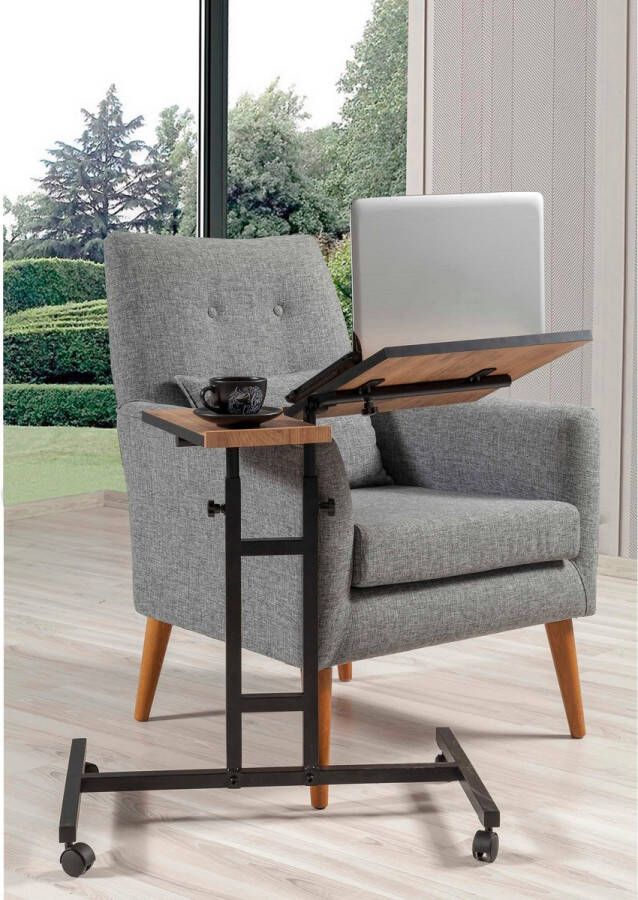 Emob Glen Laptop sta-bureau 100% MELAMINE Atlantic Pine zwart Asir Group Back to School Bruin; Zwart Metaal; Spaanplaat Back to School Op voorraad - Foto 4