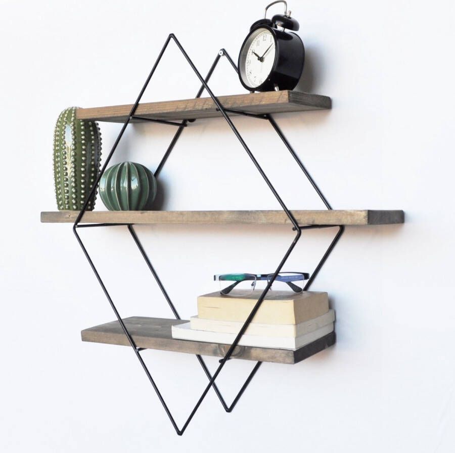 Perfecthomeshop Wandplank Stijlvol Zwart & Walnoot 60x60x14cm Duurzaam Sparrenhout wandrek