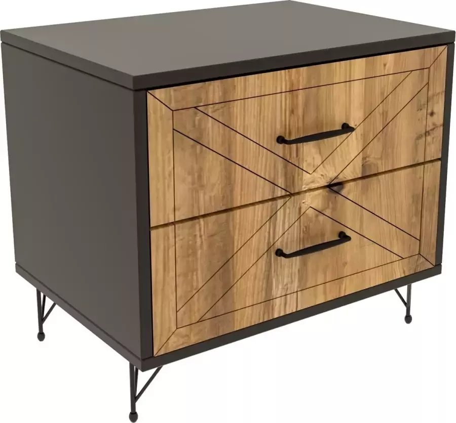 Nachtkastje Antraciet & Eiken Design 50x55x40cm Stijlvol Melamine Materiaal - Foto 2