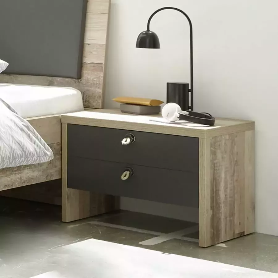 Emob Nachtkastje Moleskin met 2 lades antraciet old style Slaapkamerkasten Bruin; Antraciet Spaanplaat Slaapkamerkasten Op voorraad