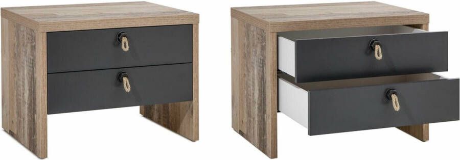 Emob Nachtkastje Moleskin met 2 lades antraciet old style Slaapkamerkasten Bruin; Antraciet Spaanplaat Slaapkamerkasten Op voorraad - Foto 5