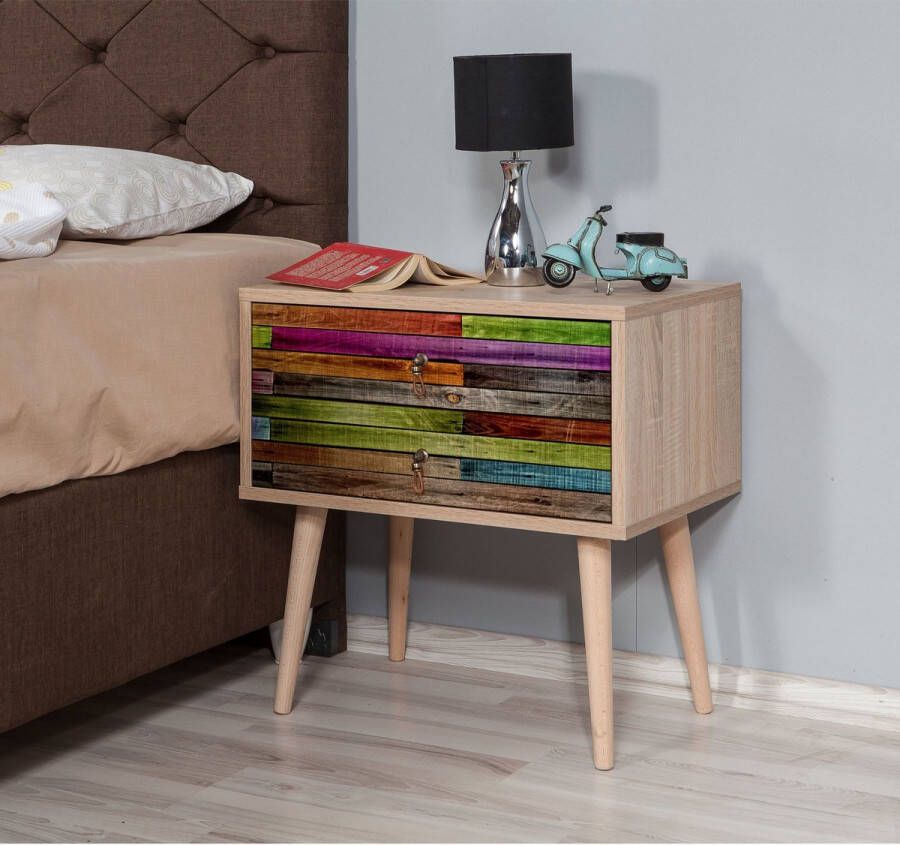 Emob Nachtkastje Vella 100% Melamine Gecoat Haagbeuk Poten Metalen en Touw Handgrepen Sonoma Eik Slaapkamerkasten Bruin Melamine; Spaanplaat Slaapkamerkasten Op voorraad - Foto 3