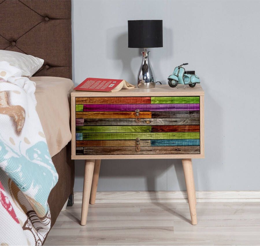 Emob Nachtkastje Vella 100% Melamine Gecoat Haagbeuk Poten Metalen en Touw Handgrepen Sonoma Eik Slaapkamerkasten Bruin Melamine; Spaanplaat Slaapkamerkasten Op voorraad - Foto 2