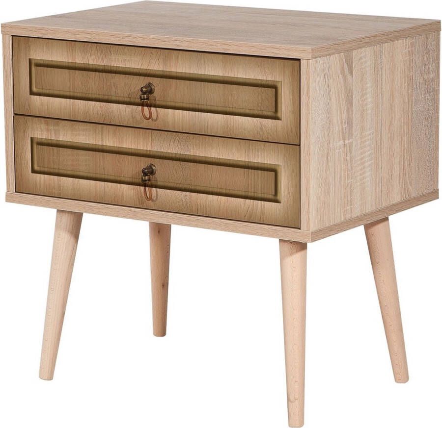 Emob Nachtkastje Vella 100% Melamine Gecoat Haagbeuk Poten Metalen en Touw Handgrepen Sonoma Eik Slaapkamerkasten Bruin Melamine; Spaanplaat Slaapkamerkasten Op voorraad