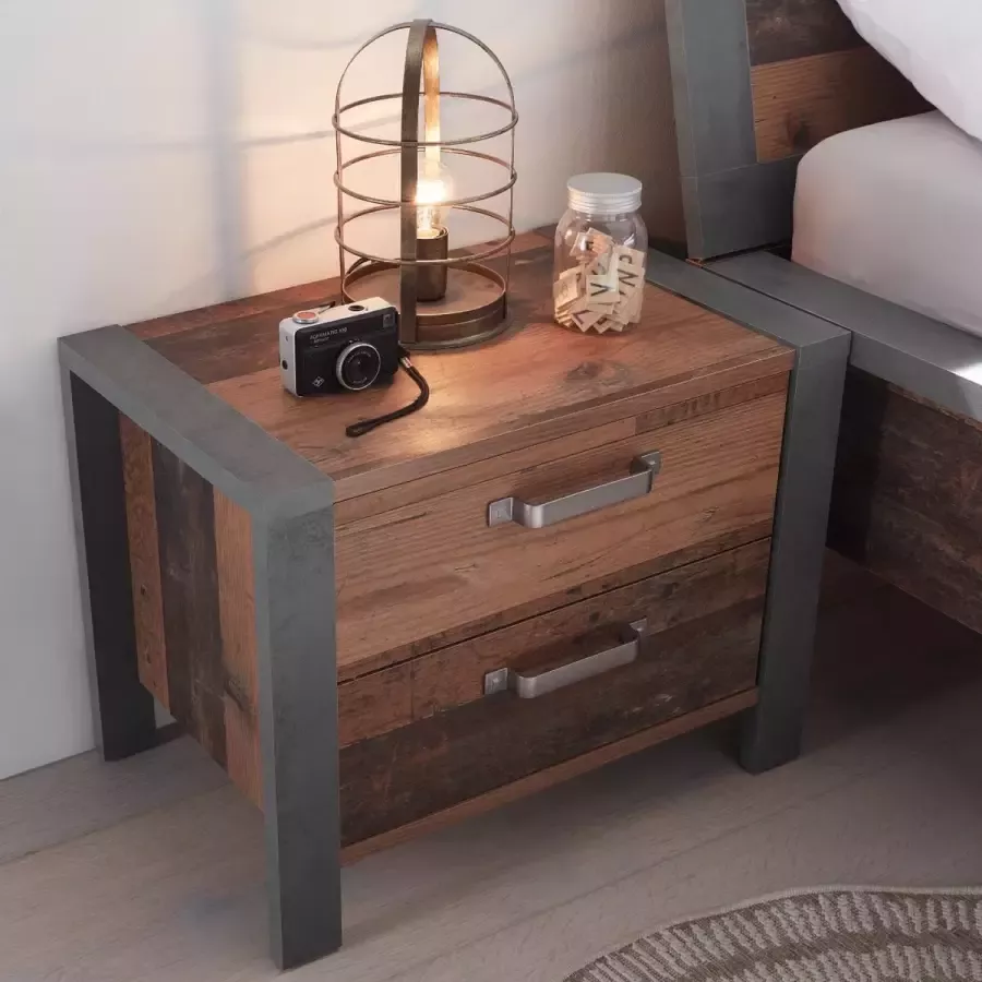 Emob Nachtkastje Vella 100% Melamine Gecoat Haagbeuk Poten Metalen en Touw Handgrepen Sonoma Eik Slaapkamerkasten Bruin Melamine; Spaanplaat Slaapkamerkasten Op voorraad - Foto 5