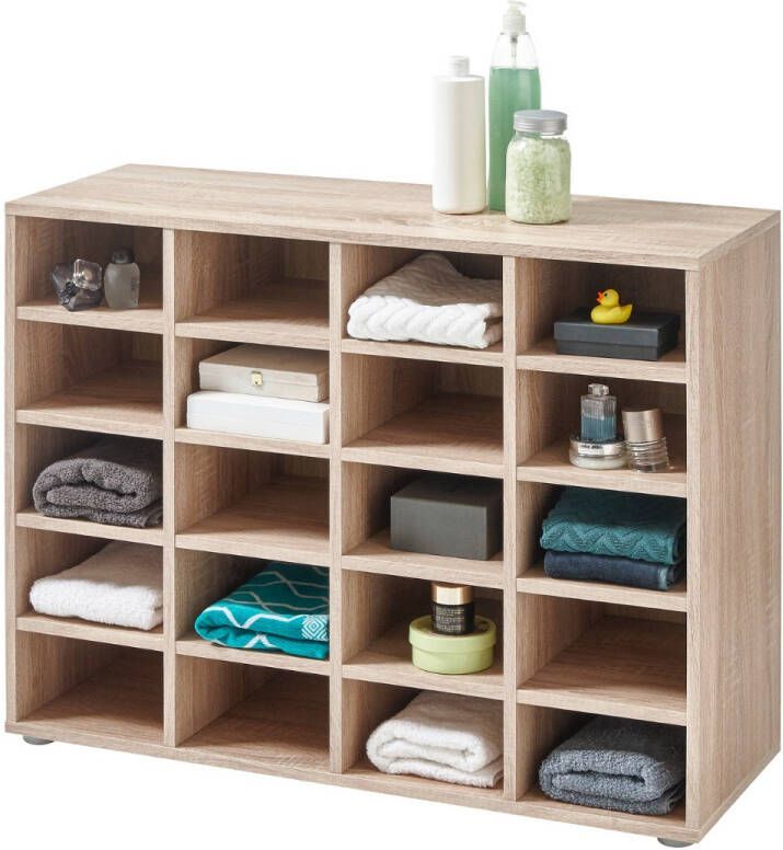 Emob Opbergrek Zapa 20 vakken eik Schoenenkasten outlet Bruin Spaanplaat Schoenenkasten outlet Op voorraad