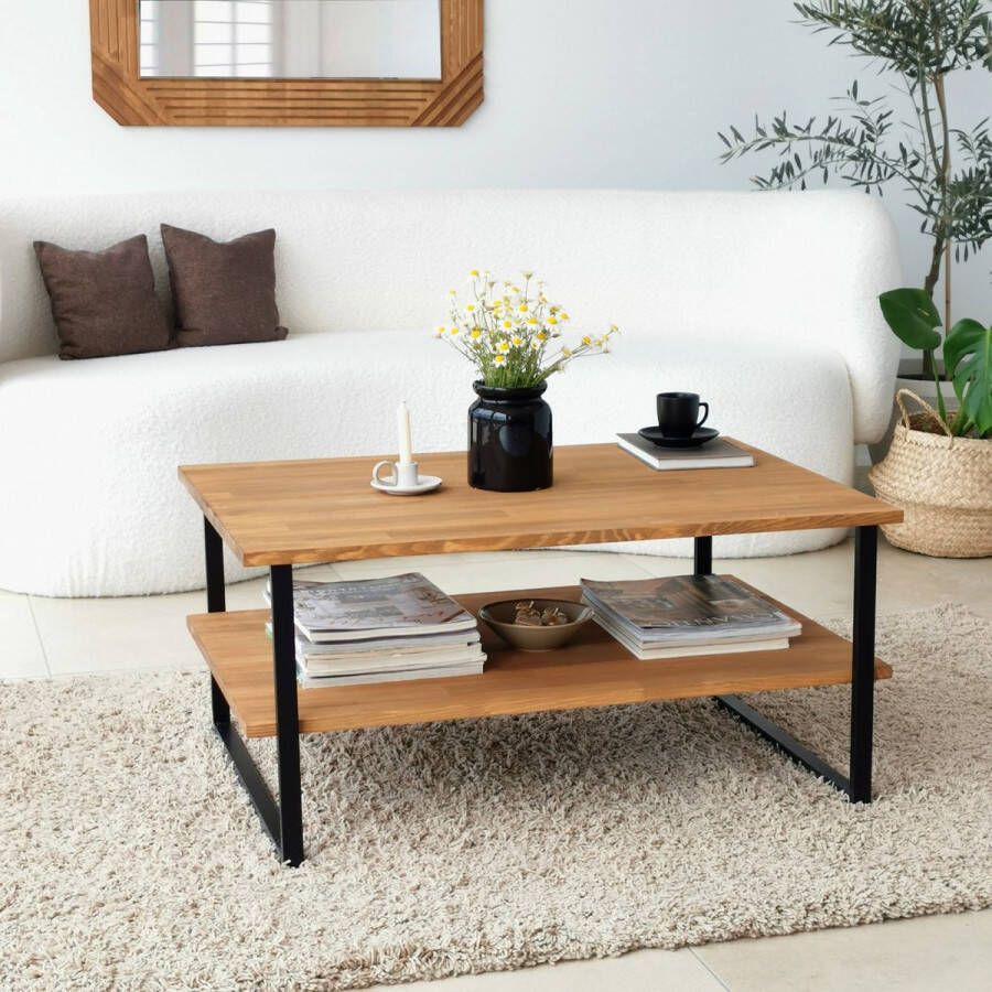 Asir salontafel. 100% GRENEN MASSIEF HOUT. Metalen frame. Antibacterieel. Roestvrije metalen poten. Montage vereist. Maat: Breedte: 85 Hoogte: 40 cm Diepte: 60 cm. Poothoogte: 18 cm