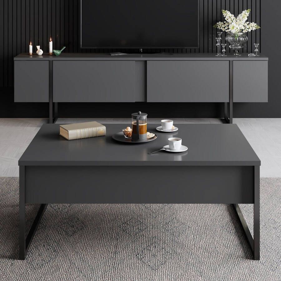 Risa Home Rechthoekige Salontafel Antraciet Luxe 90x60 Zwart Frame 90x60x40 cm Hout Modern Rechthoek - Foto 2