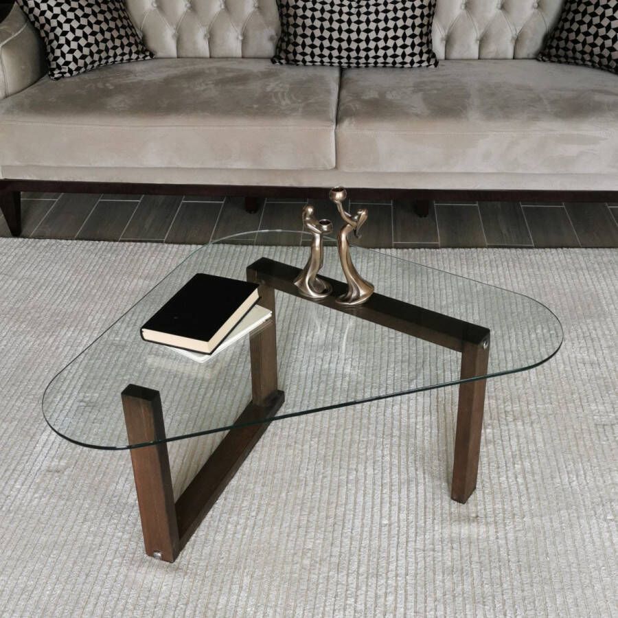 Emob Locelso Salontafel 100% Massief Hout Notelaar Glazen salontafels Bruin Hout; Glas Glazen salontafels Op voorraad