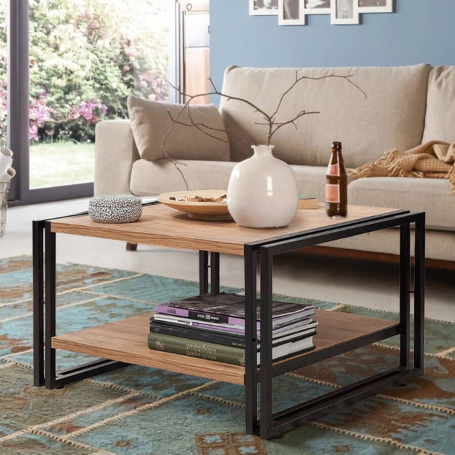 Hannah Home Giga Meubel Salontafel Atlantic Pine|Zwart 70x70x40cm Cosmo - Foto 2