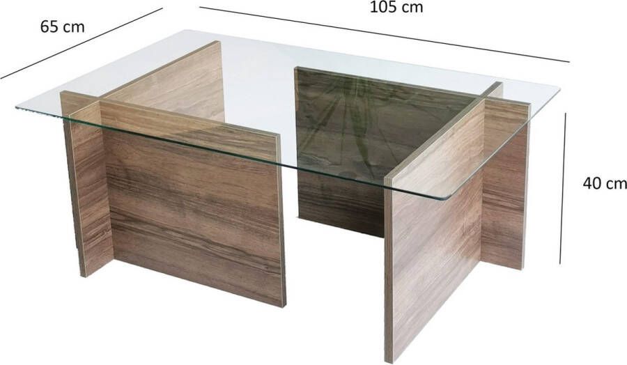Koffietafel Walnoot Afwerking Gehard Glas Afmetingen 105x65x40cm Stijlvol Tafeltje voor elke Woonkamer - Foto 2
