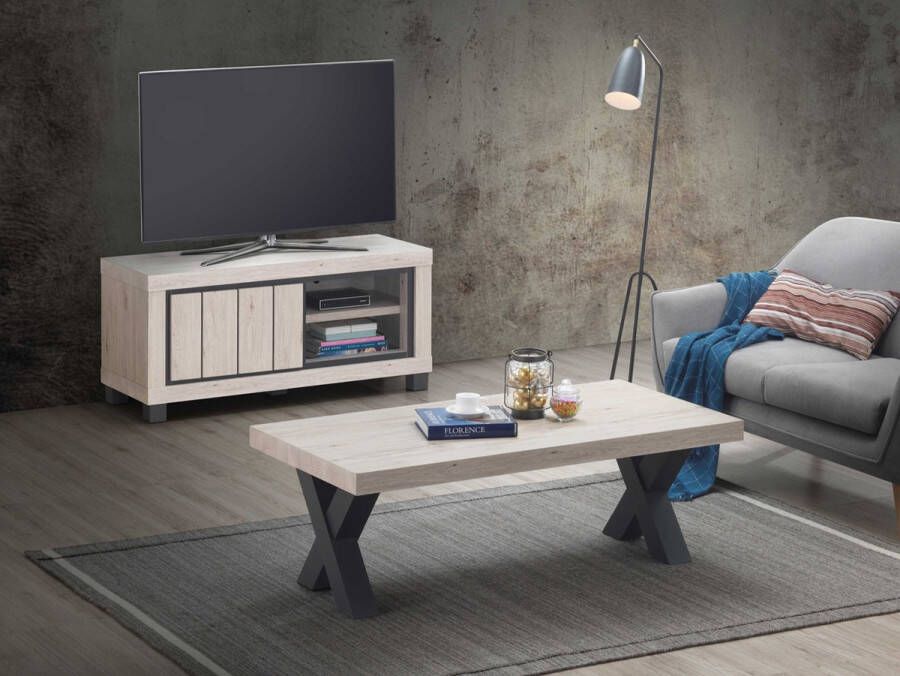 Emob Salontafel Elke 130x65 met kruispoten eik zwart