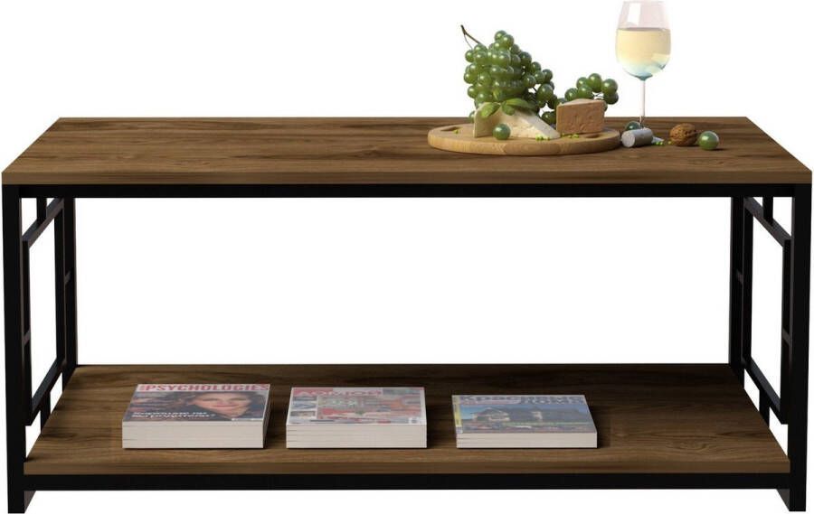 Asir salontafel. 100% GEMELAMINEERDE SPAANPLAAT. Dikte: 18 mm. Metalen frame. Salontafel Afmeting: Breedte: 120 cm Hoogte: 50 cm Diepte: 60 cm. Extra opslag. Multifunctionele tafel