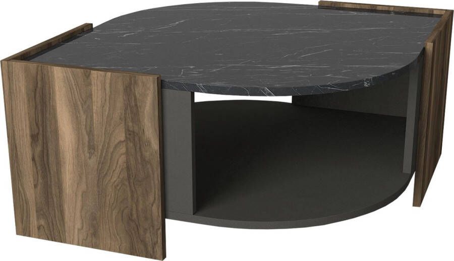 Emob Stijlvolle Salontafel Zwart Grijs & Walnoot 75x40x75cm Duurzaam Melamine
