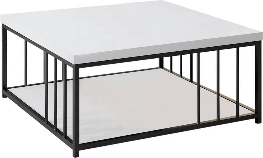 Emob Stijlvolle Walnoot Zwarte Salontafel 100% Melamine Gecoat Vierkante salontafels Bruin Melamine Vierkante salontafels Op voorraad - Foto 4