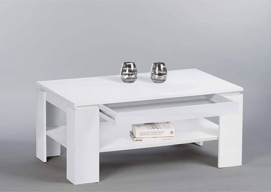 Emob Salontafel Ford 100cm met 1 lade wit Salontafels outlet Wit Spaanplaat Salontafels outlet Op voorraad