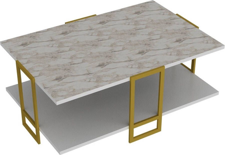 Salontafel Stijlvol Goud & Wit Design 91 5x36 6x61 5 cm Duurzaam Melamine Materiaal - Foto 2