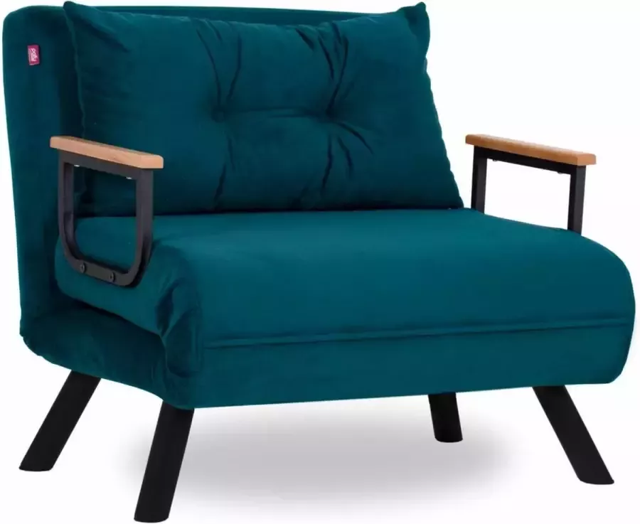 Emob Comfortabele 1-persoons slaapbank met metalen frame Petrol Green 100% polyester stof - Foto 2