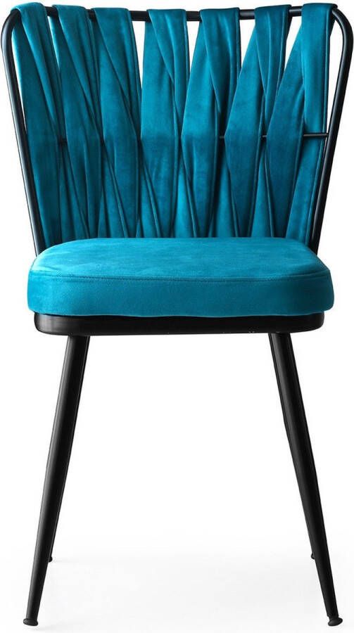 Emob Stijlvolle en comfortabele stoelenset 4-delig Zwart Blauw Fluweel