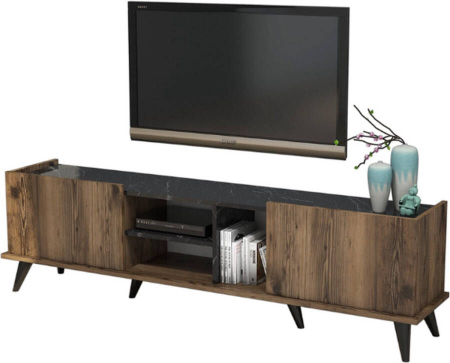 Emob TV Meubel Modern TV-meubel Gemelamineerd Walnoot Zwart Breedte 180cm Bruin; Zwart - Foto 2