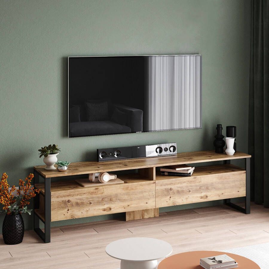 Meise Emob- TV Meubel Modern TV-meubel Melamine coating Metalen poten Meerdere planken Aan de muur te bevestigen Zilver Zwart 140cm Grijs