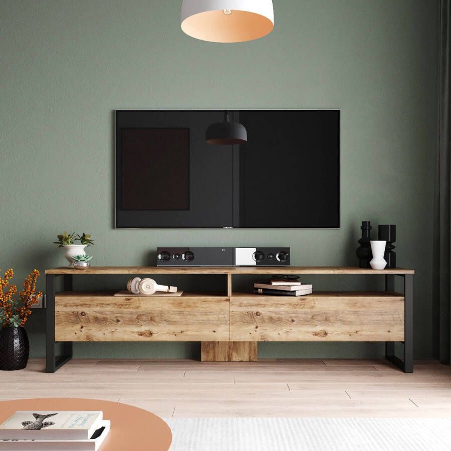Meise Emob- TV Meubel Modern TV-meubel Melamine coating Metalen poten Meerdere planken Aan de muur te bevestigen Zilver Zwart 140cm Grijs - Foto 3