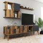 Emob TV Meubel Modern TV-meubel met Planken 100% Gemelamineerd Notelaar Antraciet 180cm Bruin; Antraciet - Thumbnail 1