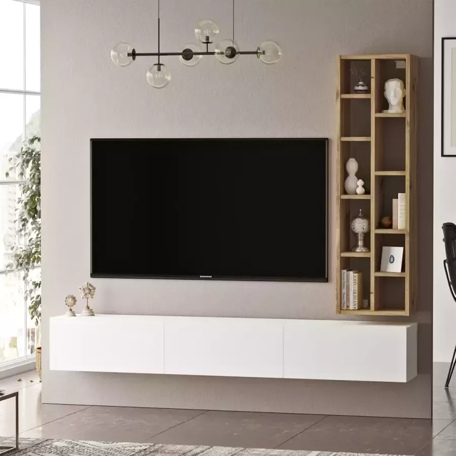 Emob- TV Meubel Yardley TV-meubel 100% Melamine Eiken Wit 18mm Dikte 174 Breedte 175cm Wit - Foto 3