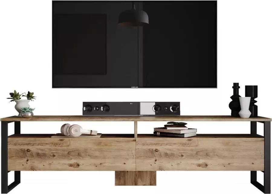 Meise Emob- TV Meubel Modern TV-meubel Melamine coating Metalen poten Meerdere planken Aan de muur te bevestigen Zilver Zwart 140cm Grijs - Foto 5