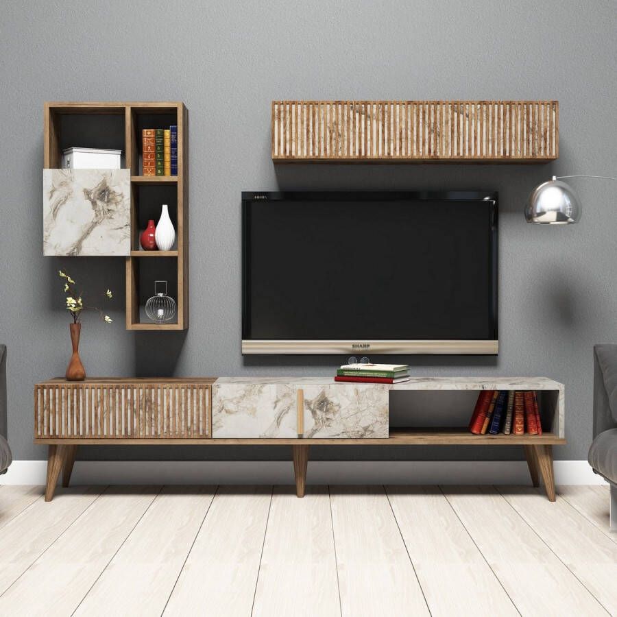 Emob TV Meubel Tv-meubel Melania-walnoot marmerdecor 180cm Bruin