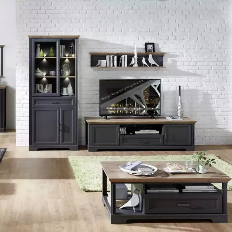 Emob TV-meubel Samine 193cm 2 deuren & 1 lade grafiet eik Kasten outlet Grijs Spaanplaat Kasten outlet Op voorraad - Foto 2