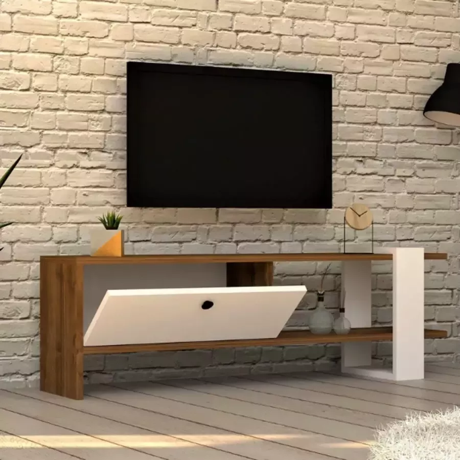 TV Meubel Stijlvol Walnoot & Wit Design 120x36 8x25cm Duurzaam Melamine Materiaal - Foto 2