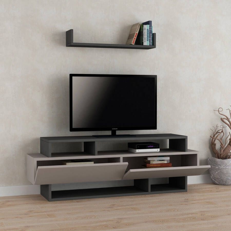 Emob TV Meubel Woody Fashion TV-meubel 100% Gemelamineerd Licht Mokka Antraciet 125cm Antraciet - Foto 2
