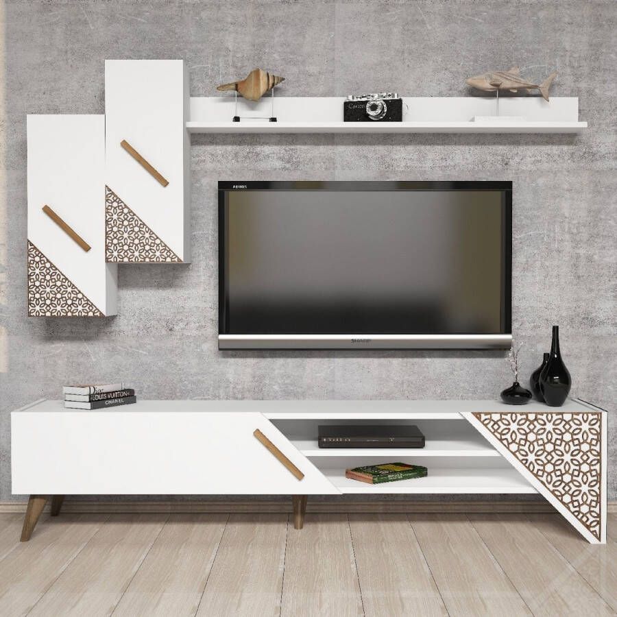 Emob TV Meubel Woody Fashion TV-meubel 100% Melamine 18mm Dikte 4mm CNC Reliëf Plastic Poten Wit 180cm Wit