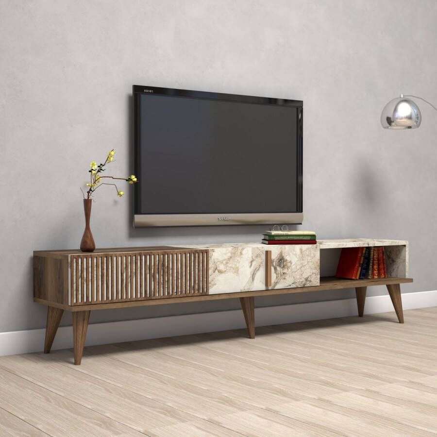Emob TV Meubel Woody Fashion TV-meubel 100% Melamine Laag Notelaar Wit 180cm Bruin