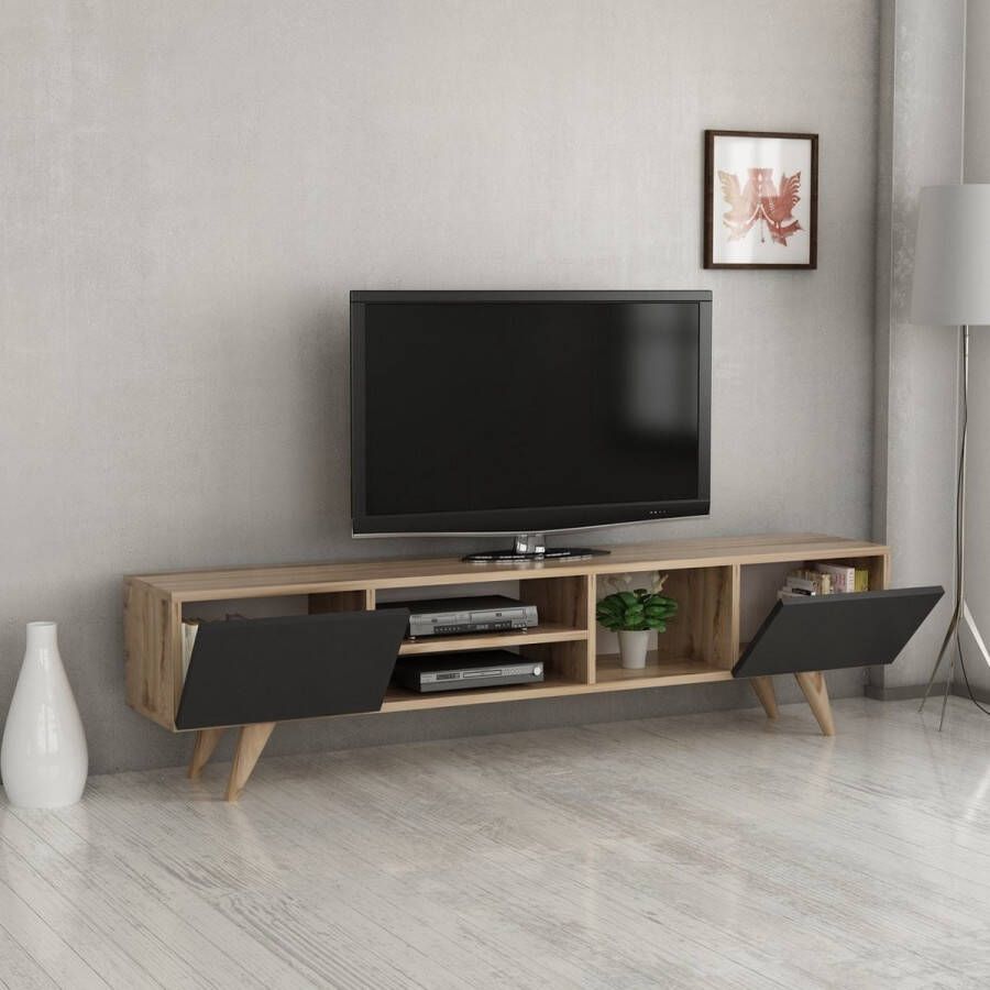 Emob TV Meubel Woody Fashion TV-meubel Melamine Laag 18mm Dik 160x40x Zwart Eiken 31cm Zwart