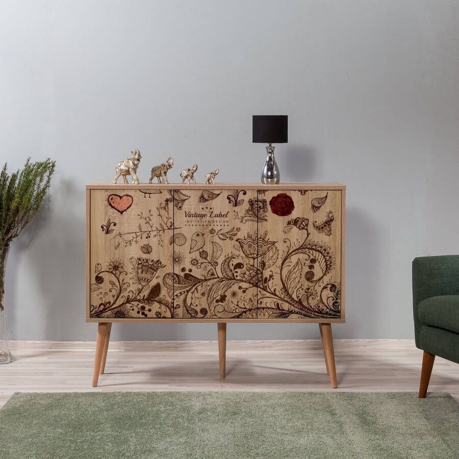 Emob Vella Console 18 mm dik Haagbeukenhouten poten Metalen en touwgrepen Woonkamerkasten Bruin Metaal; Spaanplaat Woonkamerkasten Op voorraad