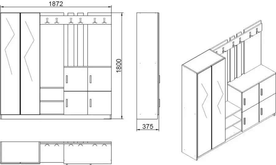 Emob Elegante kapstok met ruimtebesparende opbergruimte 100% gemelamineerd Atlantic Pine Antraciet Halkasten Bruin; Antraciet Melamine; Spaanplaat Halkasten Op voorraad - Foto 2