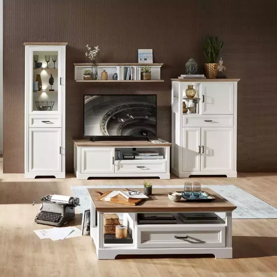 Emob Vitrinekast Samine 66cm 2 deuren & 1 lade wit eik - Foto 4