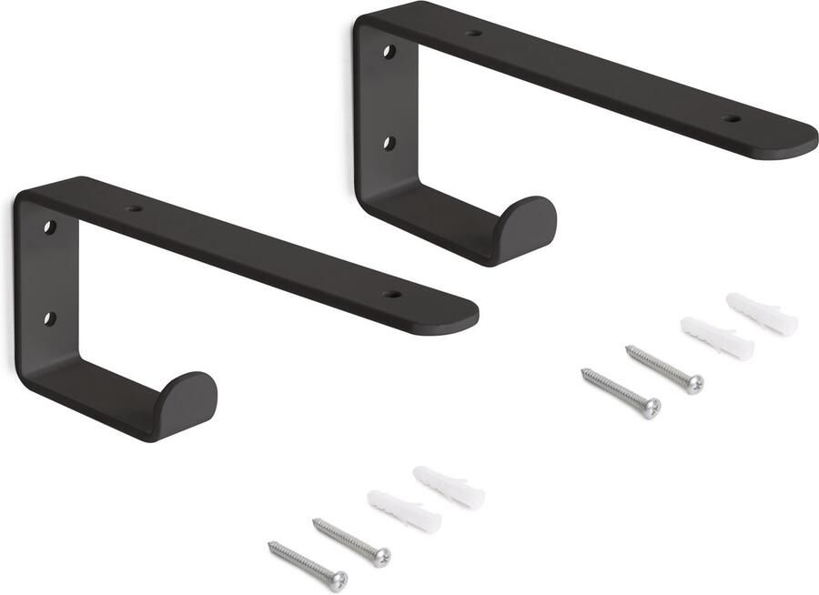 Emuca Plankdragers – Wandsteun – Schapdragers Met Ophanghaak – Minimalistisch – Metaal Meubelbeslag Wandplank voor Planken 60-80 x 25 cm Staal – Max. 10 kg – Incl. bevestigingsmaterialen 2 Stuks – 20 cm – Wit - Foto 2