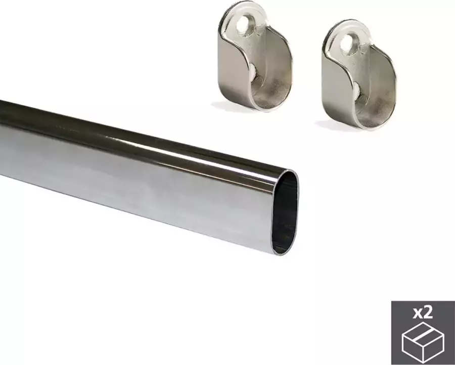 Emuca Garderobestang ovaal 30x15 mm 950 mm Aluminio Verchroomd 2 st