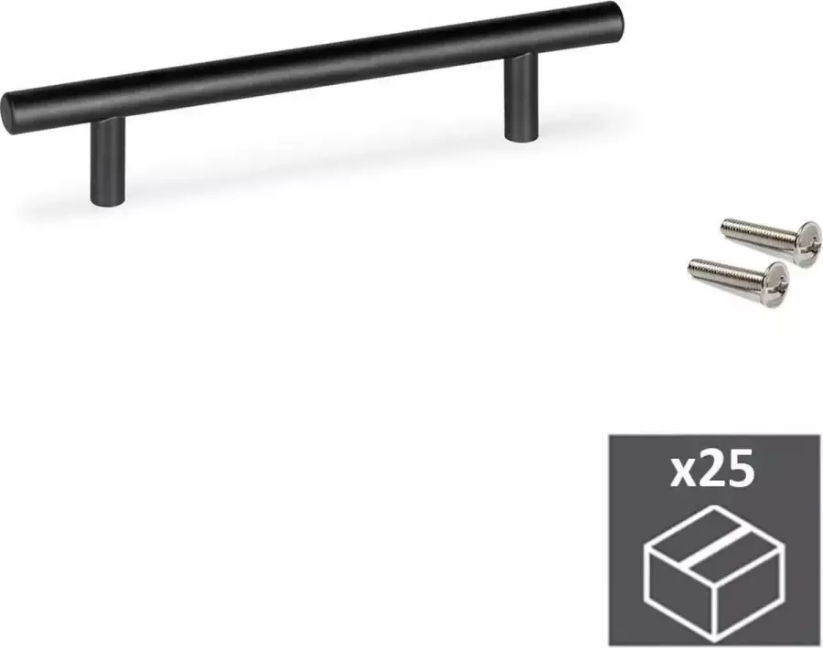 Emuca Meubelgrepen gatenafstand 128 mm hol roestvrij Staal Zwart 25 st
