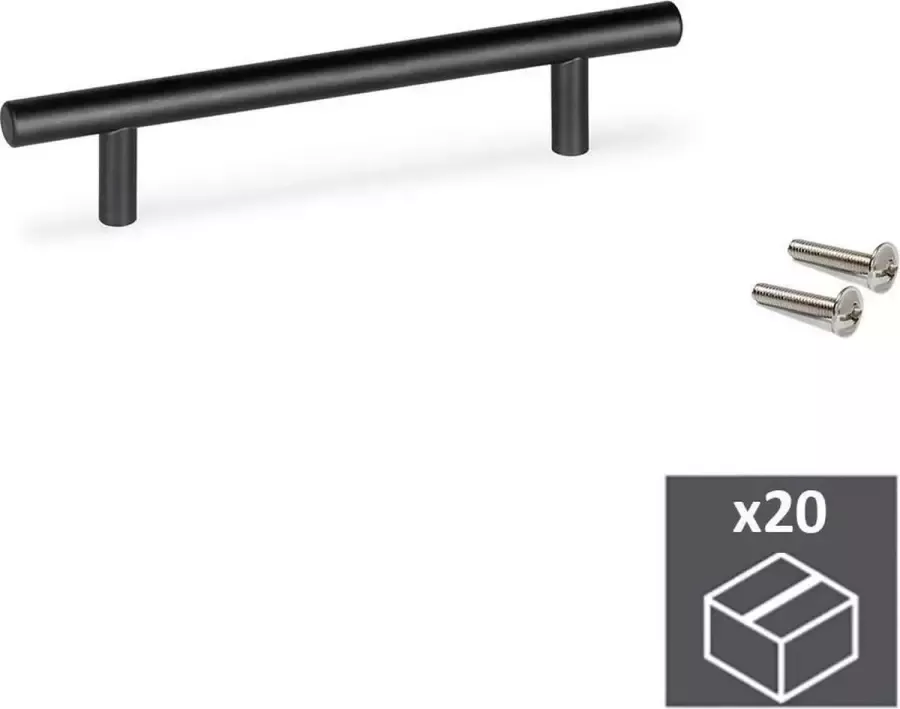 Emuca Meubelgrepen gatenafstand 192 mm hol roestvrij Staal Zwart 20 st
