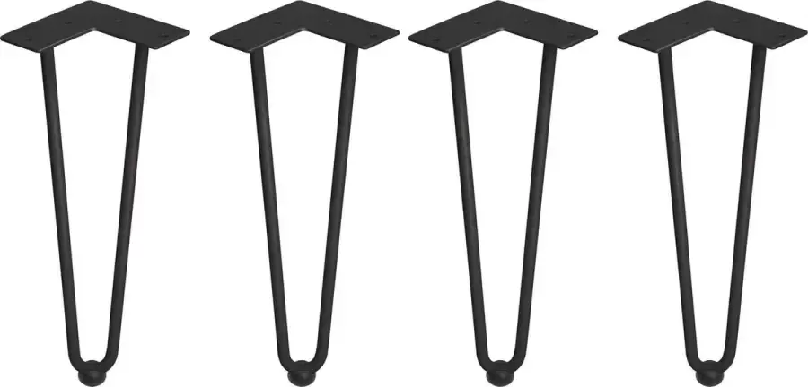 Emuca Set met vier tafelpoten Hairpin met 2 stangen hoogte 400 mm zwartgelakt