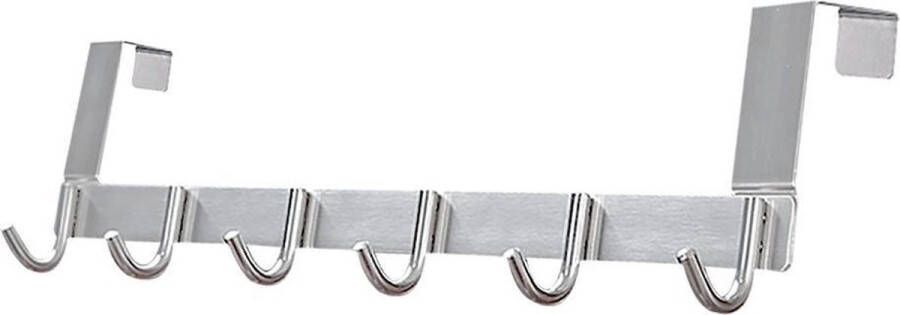 &ERGY Deurkapstok 6 haaks 46 cm RVS Zilver Deurhaak Deurhanger Deur kapstok hangend Ophanghaak Ophangrek Niet geschikt voor opdekdeuren