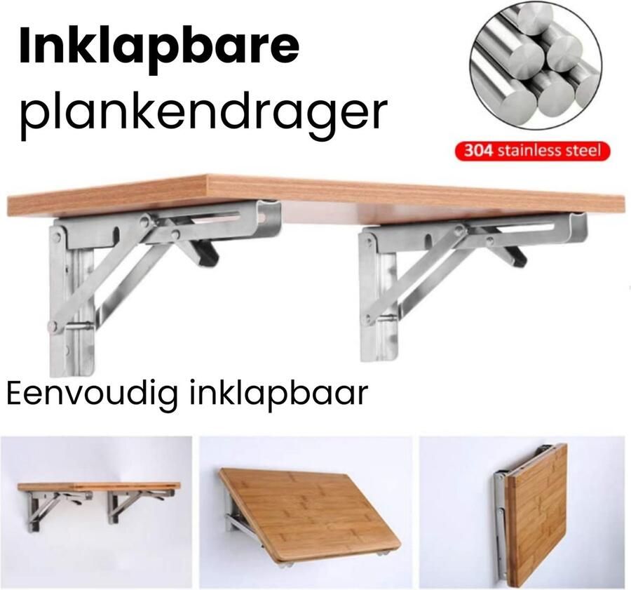 &ERGY Inklapbare Plankdrager – 35 cm tot 50 KG 2 stuks Zilver Plankhouder – Plankdragers metaal – Plankdragers met schroef – Schapdrager – klapbare tafel Wandplank industrieel – Inklapbaar bureau 2023