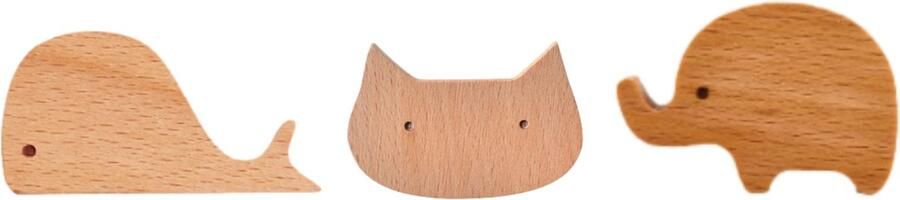 &ERGY Kastknoppen Hout Set van 3 stuks Walvis Cat Olifant Kastknoppen kinderkamer Deurknop hout Deurknopjes Goud Handgreep Goud Meubelknop Hout Meubelknoppen Hout Ladeknoppen voor deurtjes
